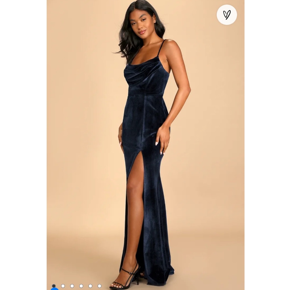 Lulus Everything I Do Navy Blue Velvet Cowl Neck Mermaid Maxi‎ Dress